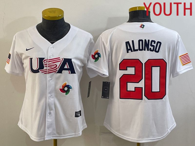 Youth 2023 World Cub USA 20 Alonso White MLB Jersey9